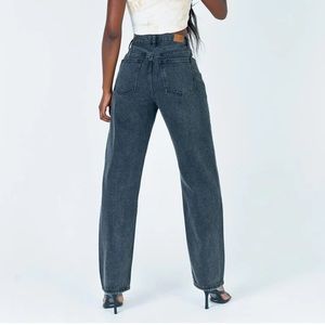 PRINCESS POLLY- HOLLY ASYMMETRIC STRAIGHT LEG JEAN BLACK DENIM